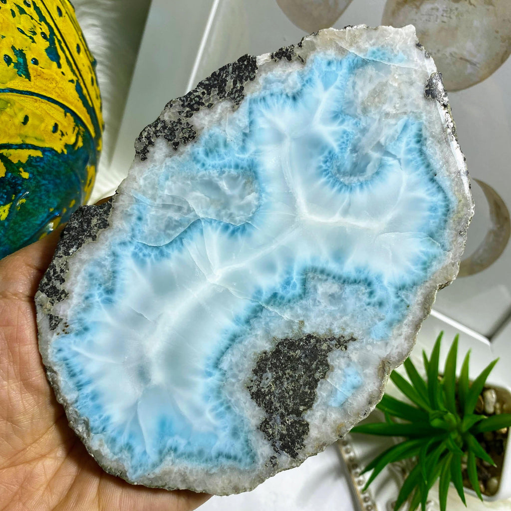 High Grade! Ocean Blue Larimar Large Partially Polished Display Specimen From The Dominican Republic - Earth Family Crystals