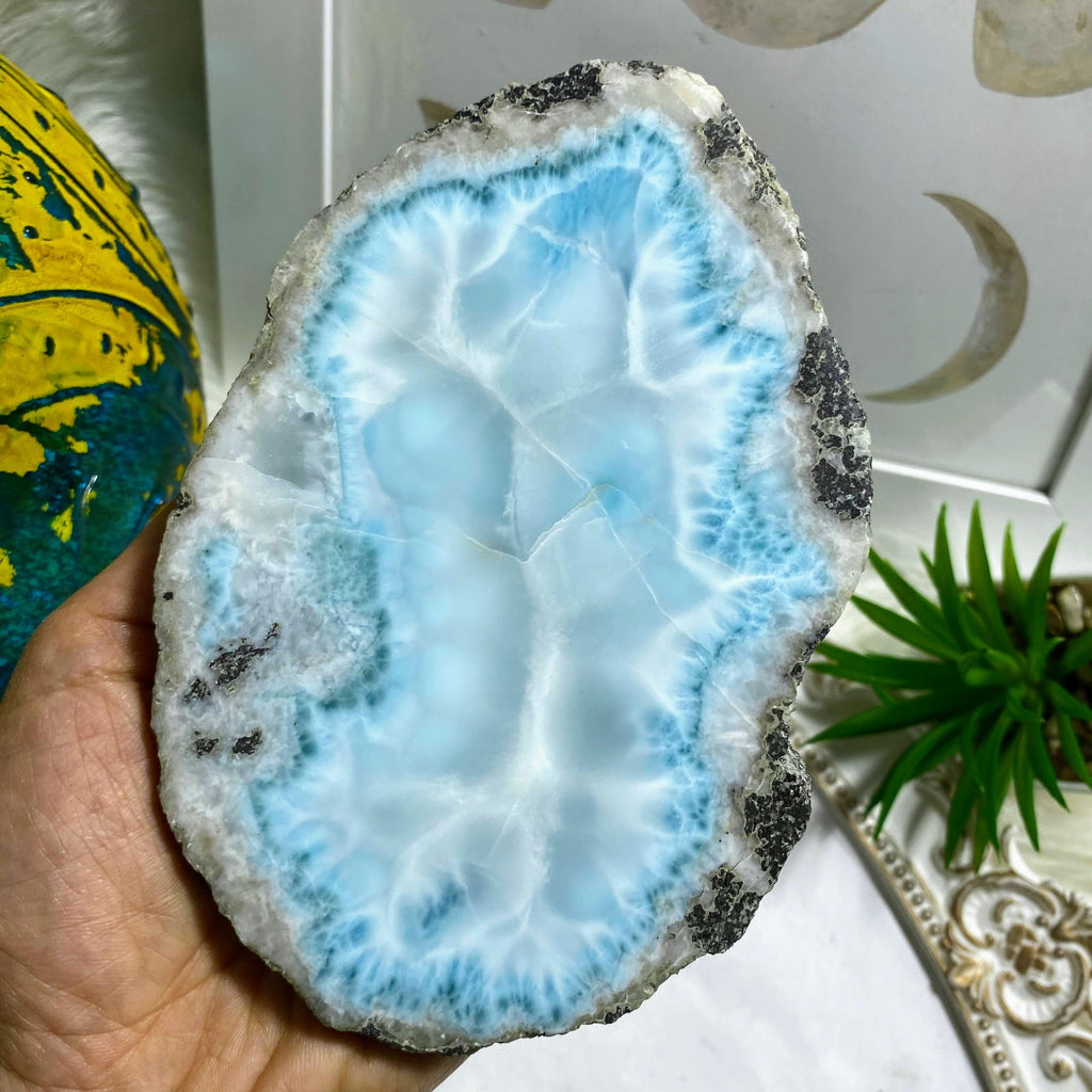 High Grade! Ocean Blue Larimar Large Partially Polished Display Specimen From The Dominican Republic - Earth Family Crystals