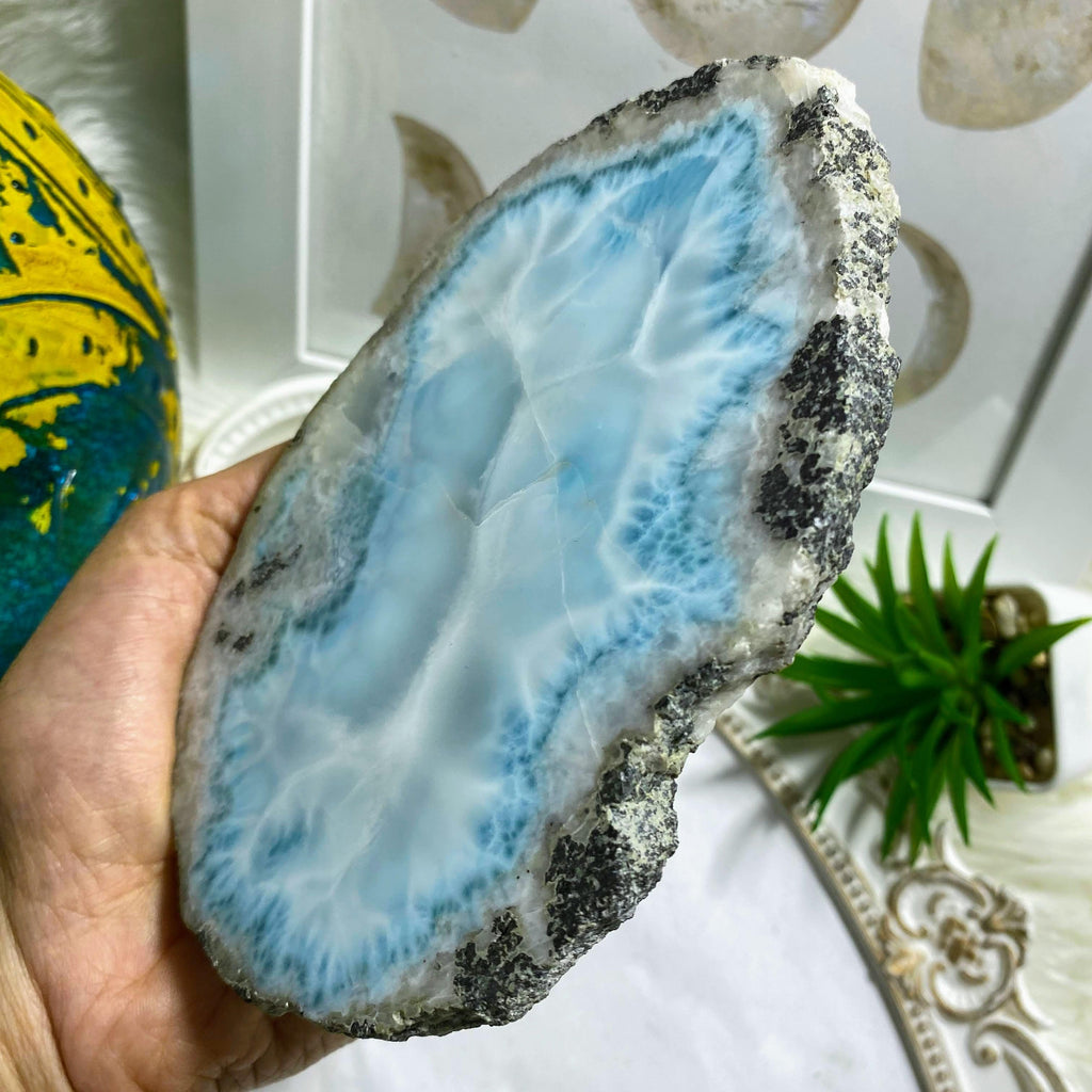 High Grade! Ocean Blue Larimar Large Partially Polished Display Specimen From The Dominican Republic - Earth Family Crystals