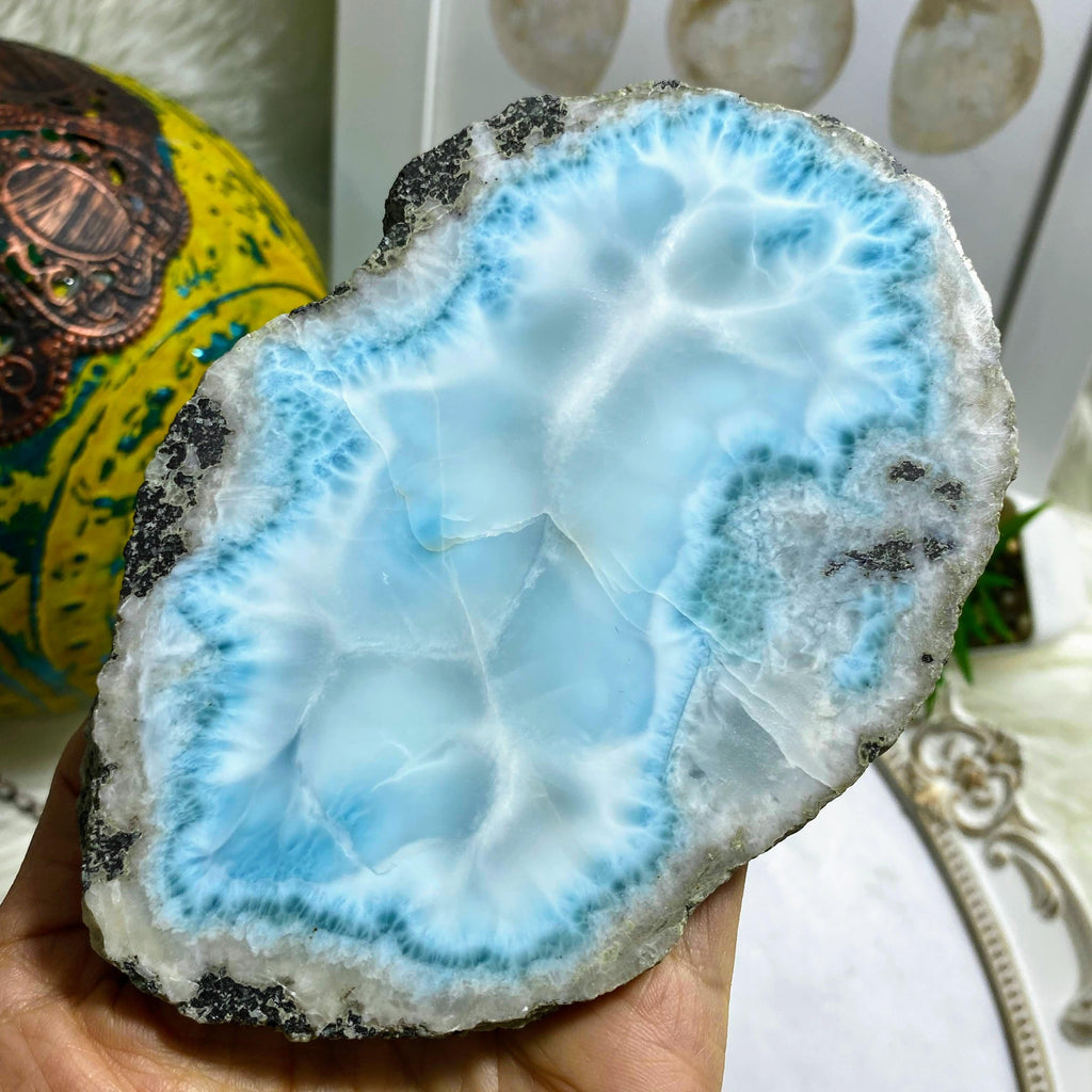 High Grade! Ocean Blue Larimar Large Partially Polished Display Specimen From The Dominican Republic - Earth Family Crystals