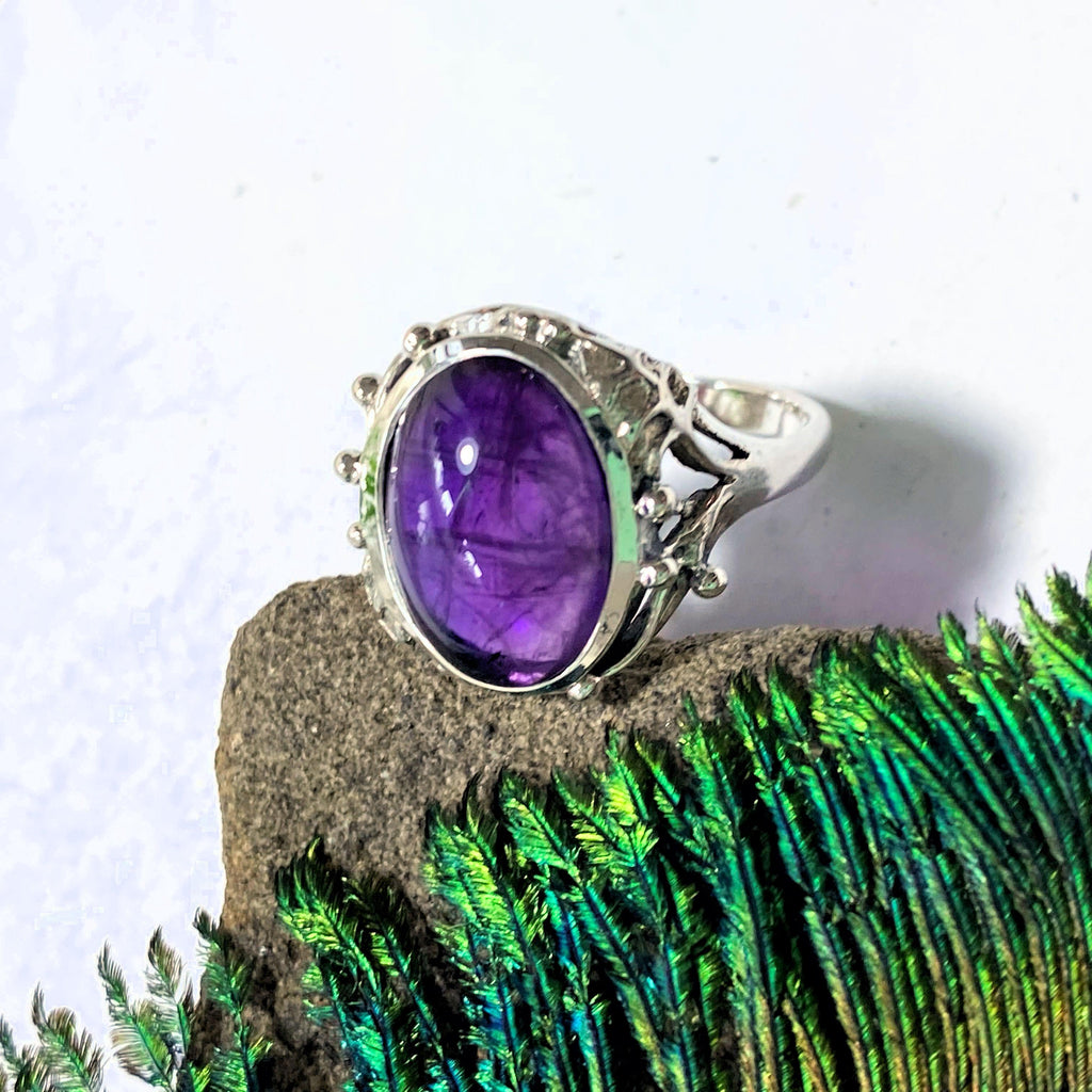 Deep Purple Amethyst Sterling Silver Ring (Size 7.5) - Earth Family Crystals