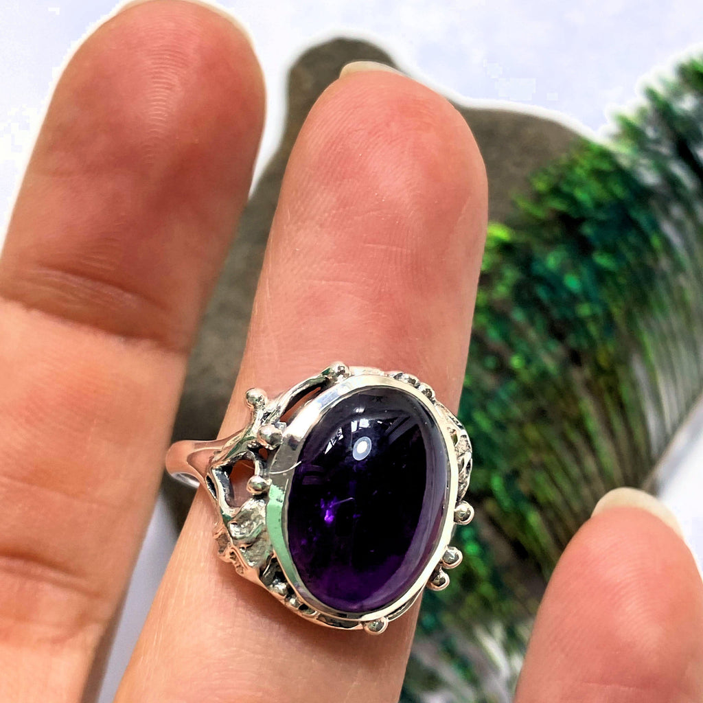 Deep Purple Amethyst Sterling Silver Ring (Size 7.5) - Earth Family Crystals