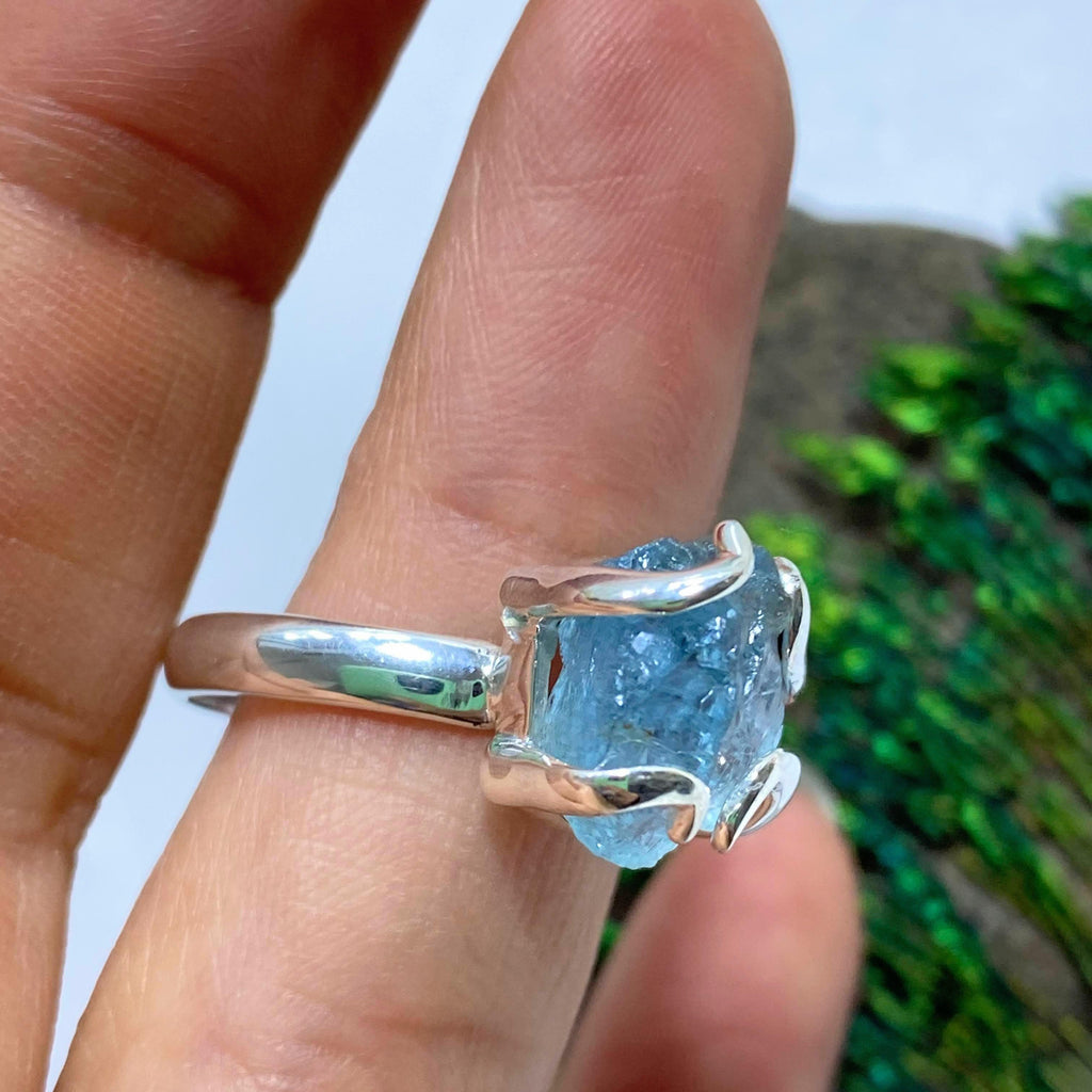 Gorgeous Raw Aquamarine Chunky Sterling Silver Ring (Size 8) - Earth Family Crystals