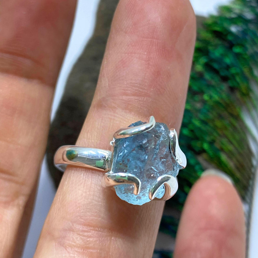 Gorgeous Raw Aquamarine Chunky Sterling Silver Ring (Size 8) - Earth Family Crystals