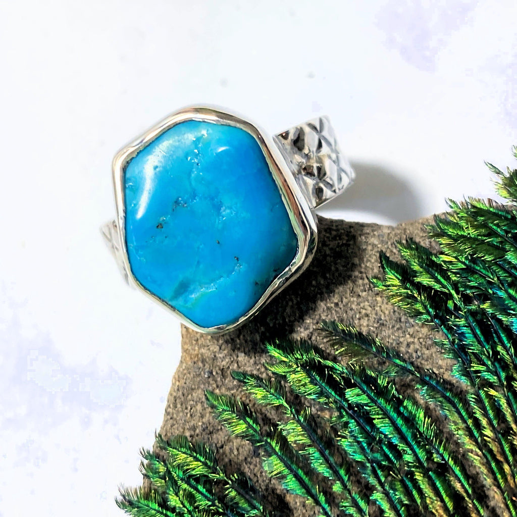 Vibrant Blue Genuine Kingman Arizona Turquoise Sterling Silver Ring (Size 9 ) - Earth Family Crystals