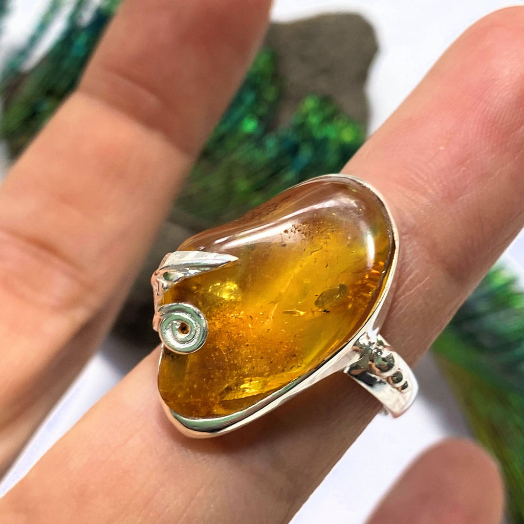 Chunky Cognac Baltic Amber Ring in Sterling Silver (Size 7.5) - Earth Family Crystals