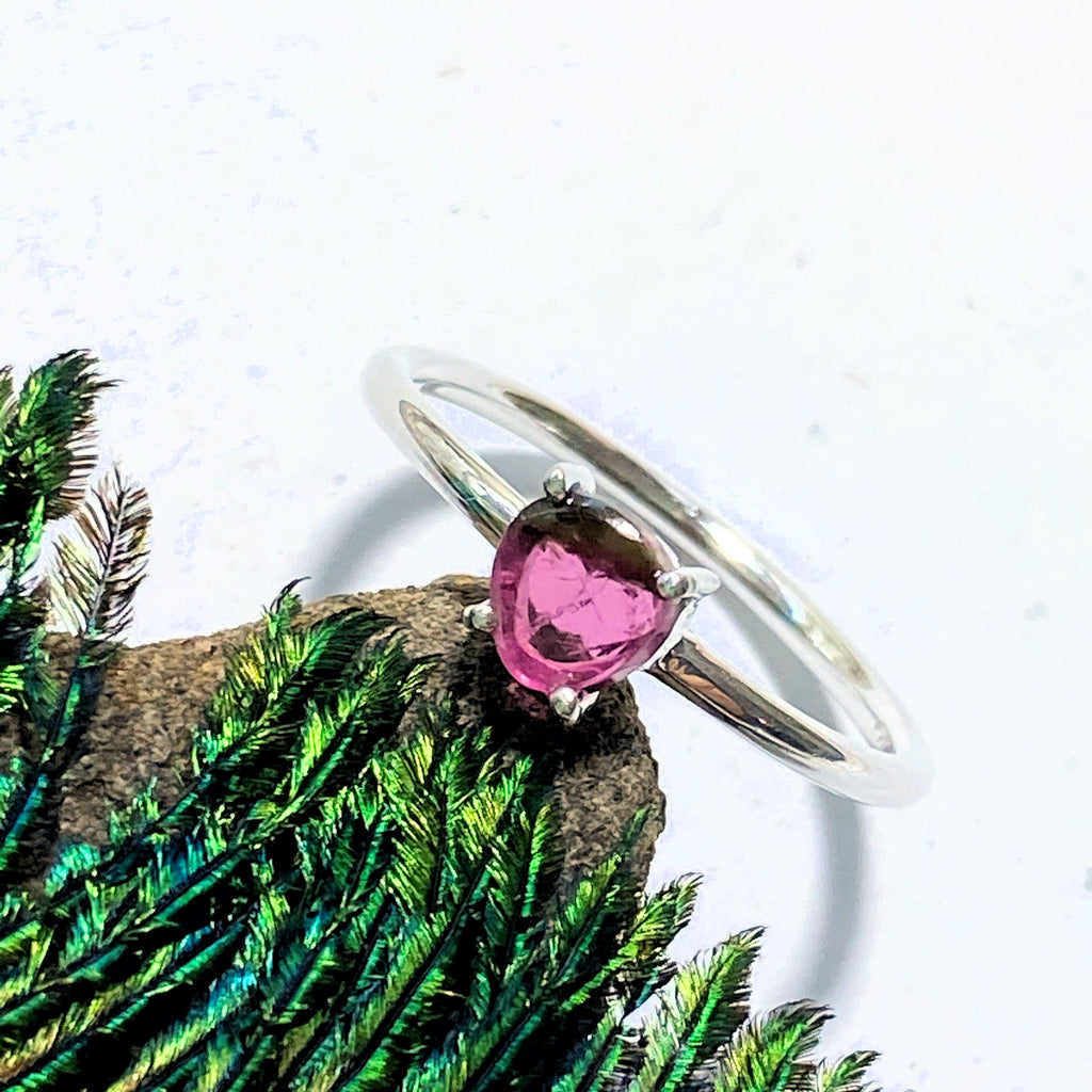 Cute Dainty Watermelon Tourmaline Sterling Silver Ring (Size 8) - Earth Family Crystals