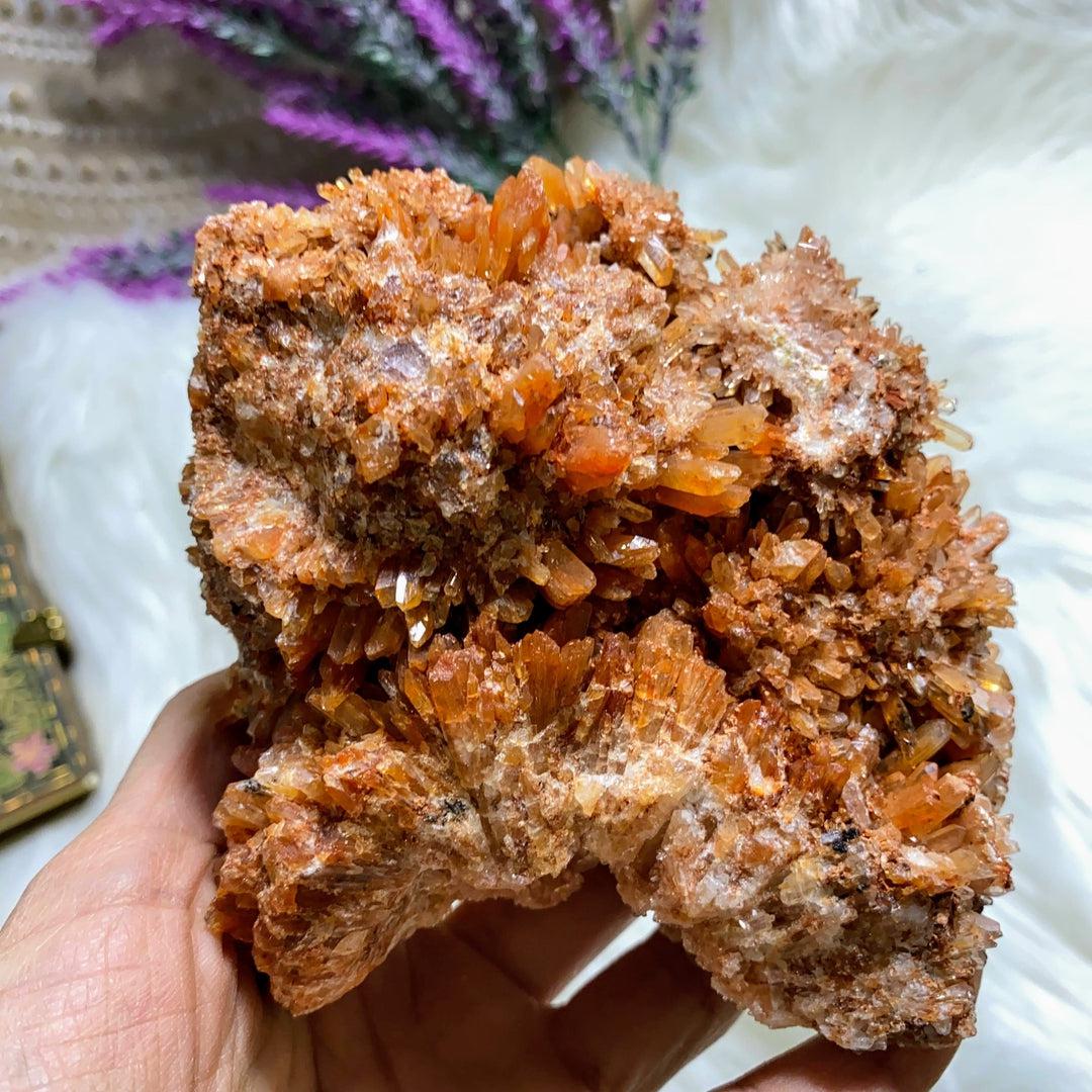Unique Chunky XL Sparkling Orange Creedite Natural Specimen -Locality Mexico - Earth Family Crystals