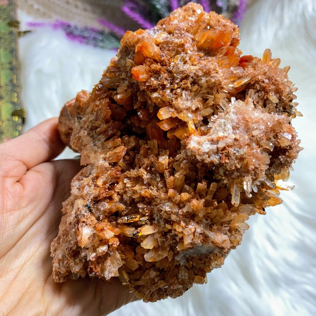 Unique Chunky XL Sparkling Orange Creedite Natural Specimen -Locality Mexico - Earth Family Crystals
