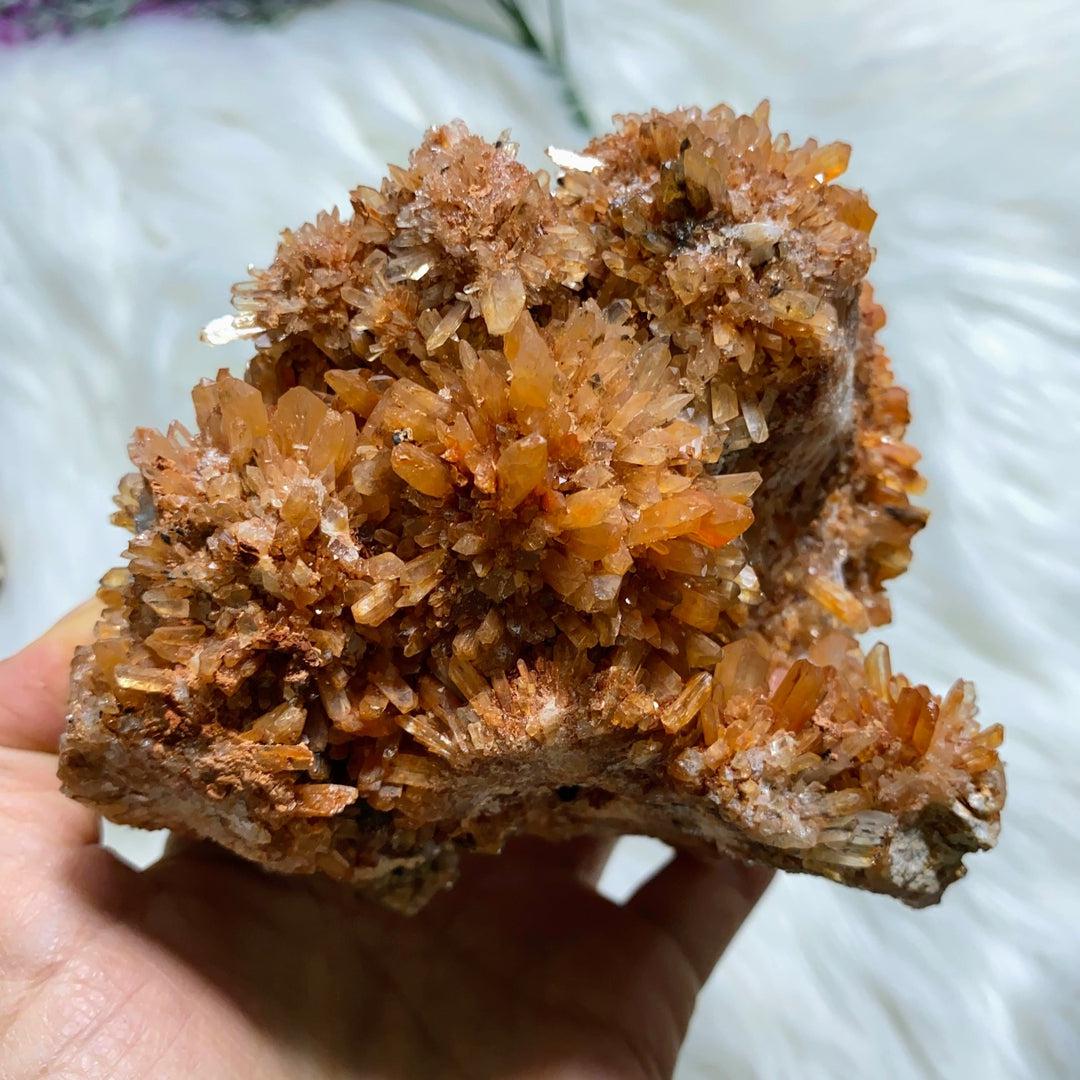 Unique Chunky XL Sparkling Orange Creedite Natural Specimen -Locality Mexico - Earth Family Crystals