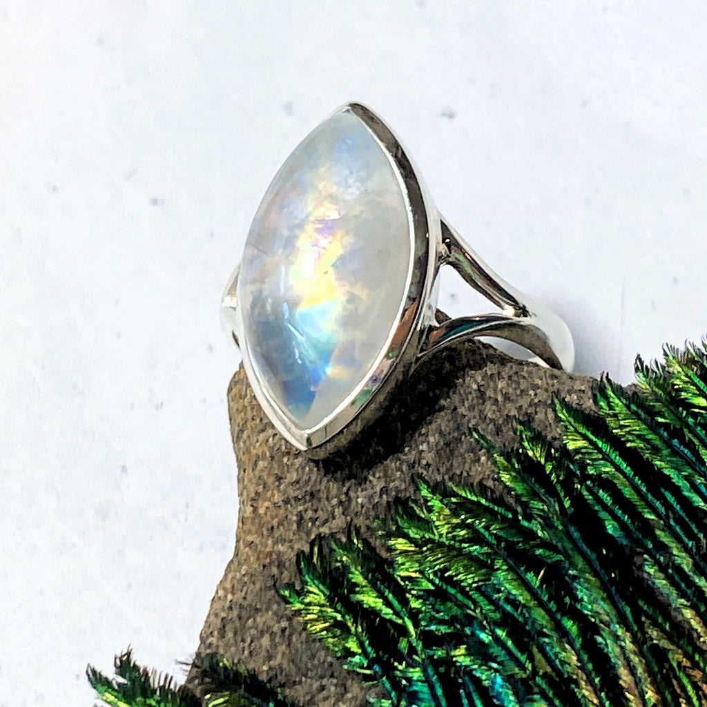 Pretty Rainbow Moonstone Sterling Silver Ring (Size 6) - Earth Family Crystals