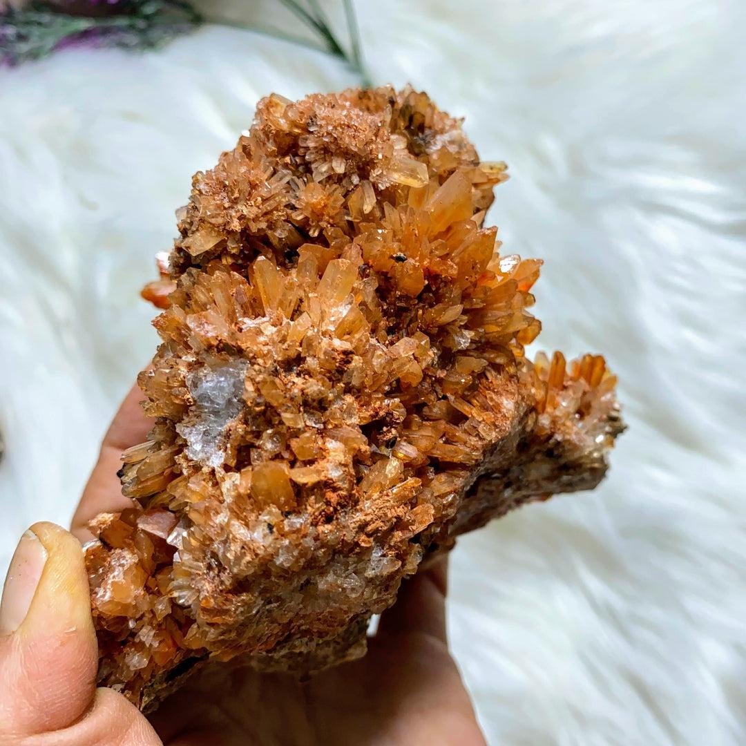 Unique Chunky XL Sparkling Orange Creedite Natural Specimen -Locality Mexico - Earth Family Crystals