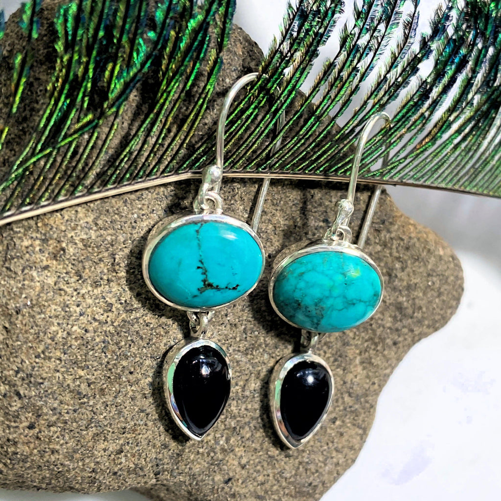 Genuine Turquoise & Black Spinel Sterling Silver Earrings - Earth Family Crystals