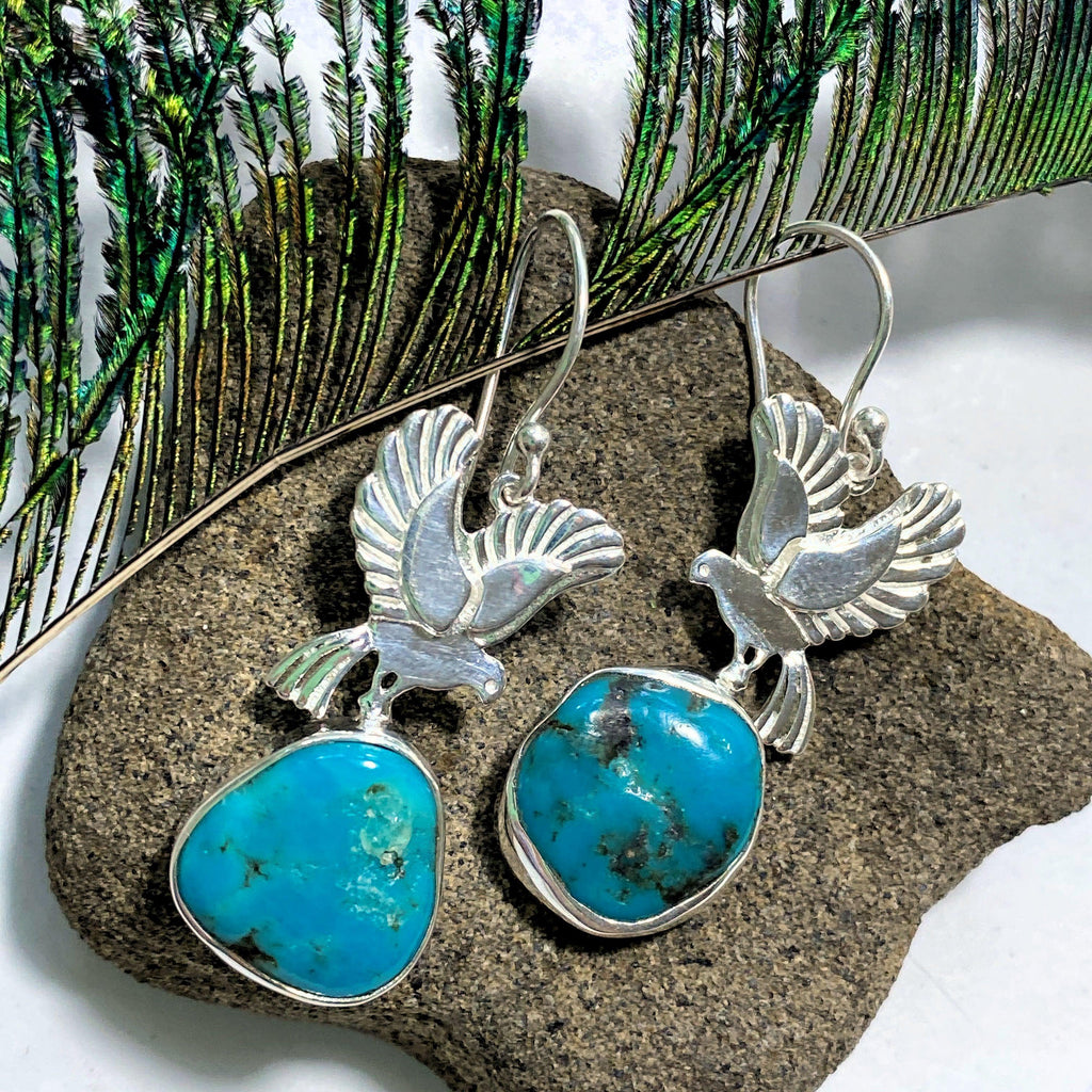 Genuine Kingman Turquoise Eagle Sterling Silver Earrings - Earth Family Crystals