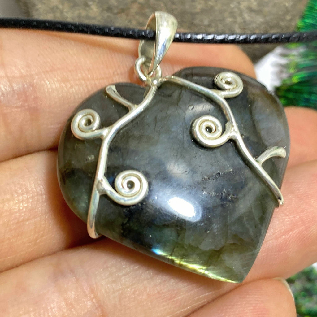 Chunky Labradorite Heart Sterling Silver Pendant (On adjustable Cord) *REDUCED - Earth Family Crystals