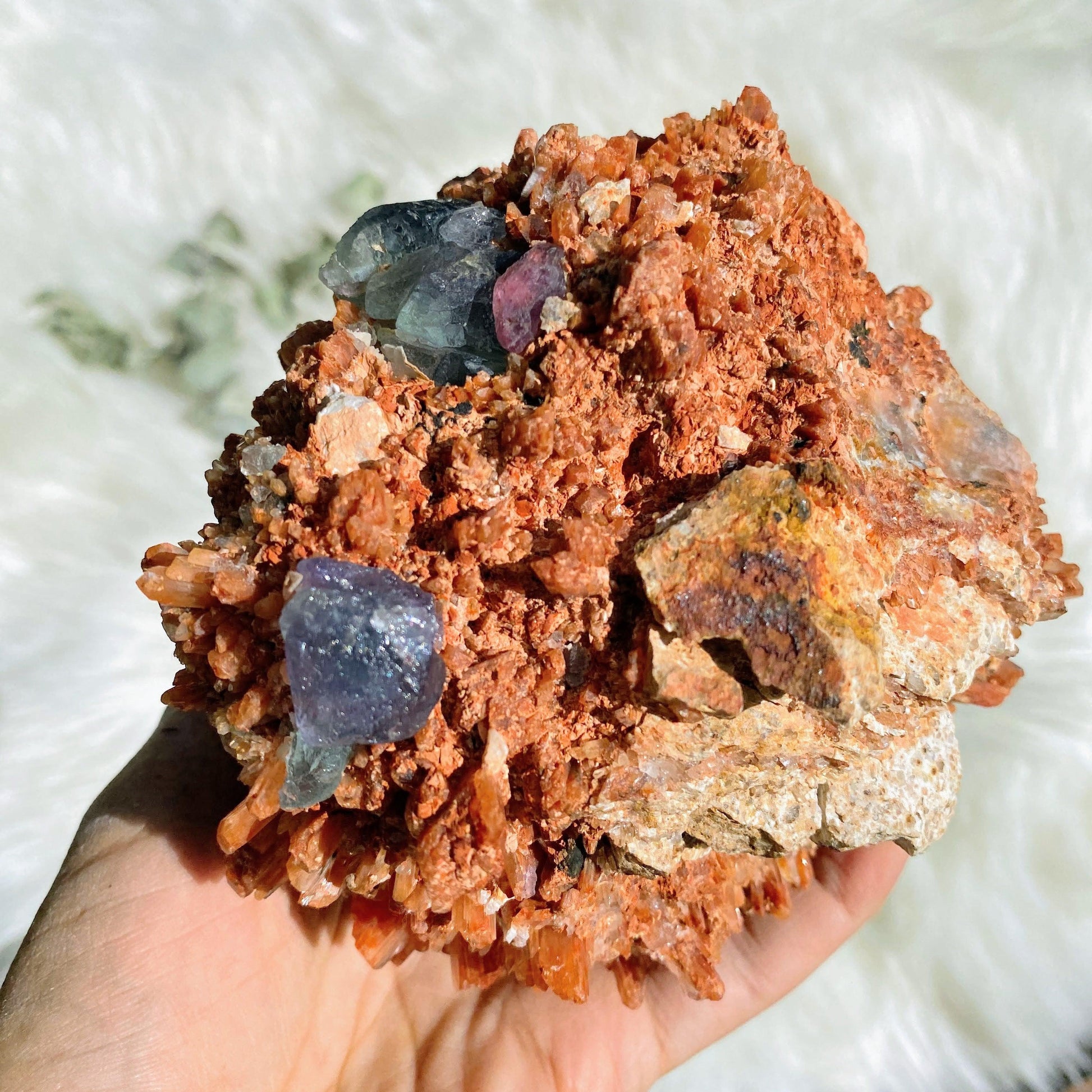 Fabulous Turquoise Fluorite Inclusions XL Deep Orange Creedite Natural Specimen -Locality Mexico - Earth Family Crystals