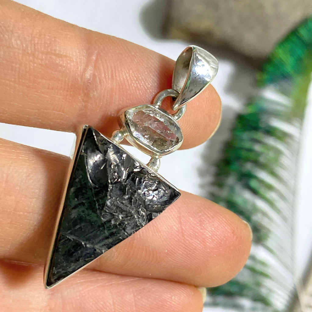 Noble (Elite) Shungite & Herkimer Diamond  Sterling Silver Pendant (Includes Silver Chain) - Earth Family Crystals
