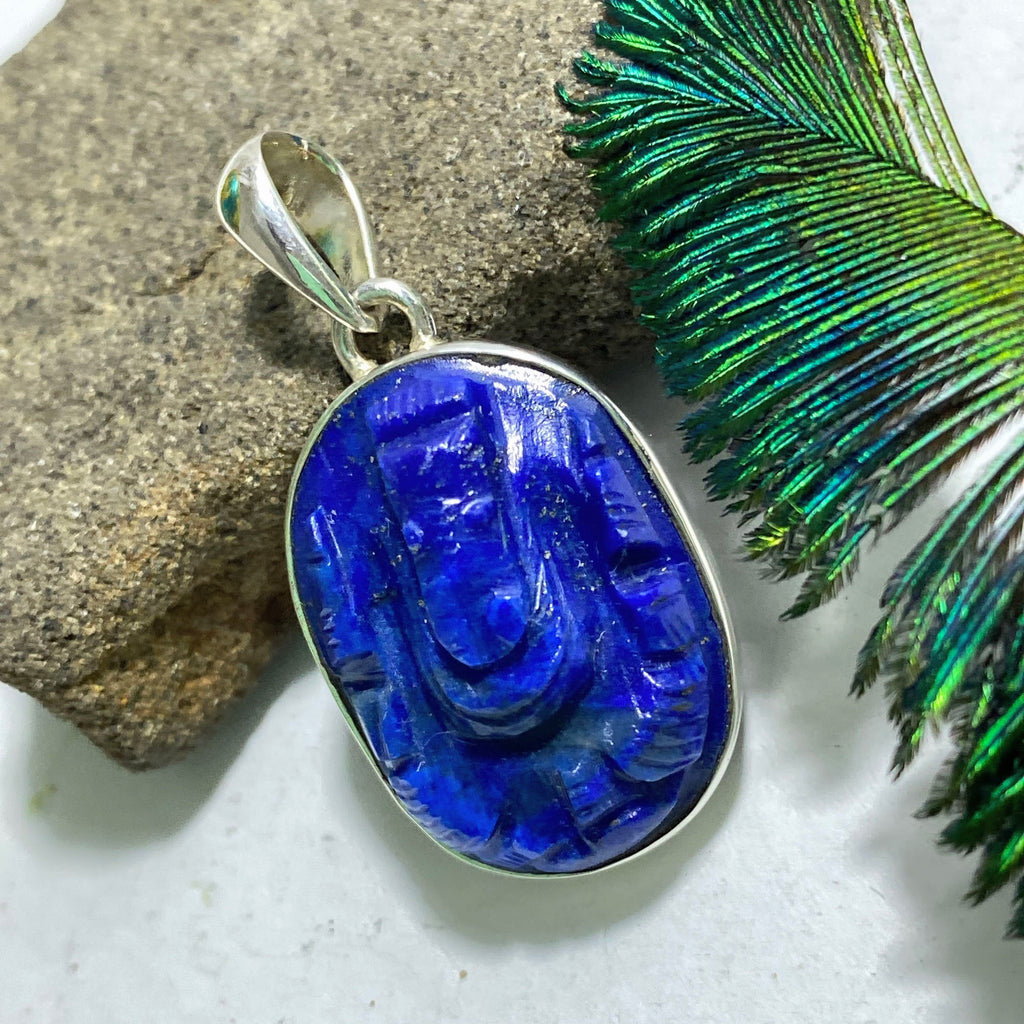 Reserved for Sandy Deep Blue Lapis Lazuli Ganesha Sterling Silver Pendant (Includes Silver Chain) - Earth Family Crystals