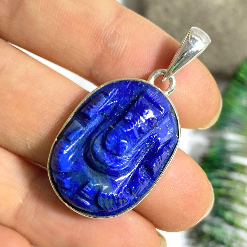Reserved for Sandy Deep Blue Lapis Lazuli Ganesha Sterling Silver Pendant (Includes Silver Chain) - Earth Family Crystals