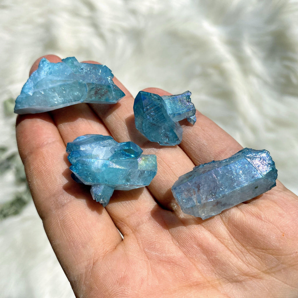 Set of 4~Mesmerizing Aqua Aura Spirit Quartz Points from Arkansas - Earth Family Crystals