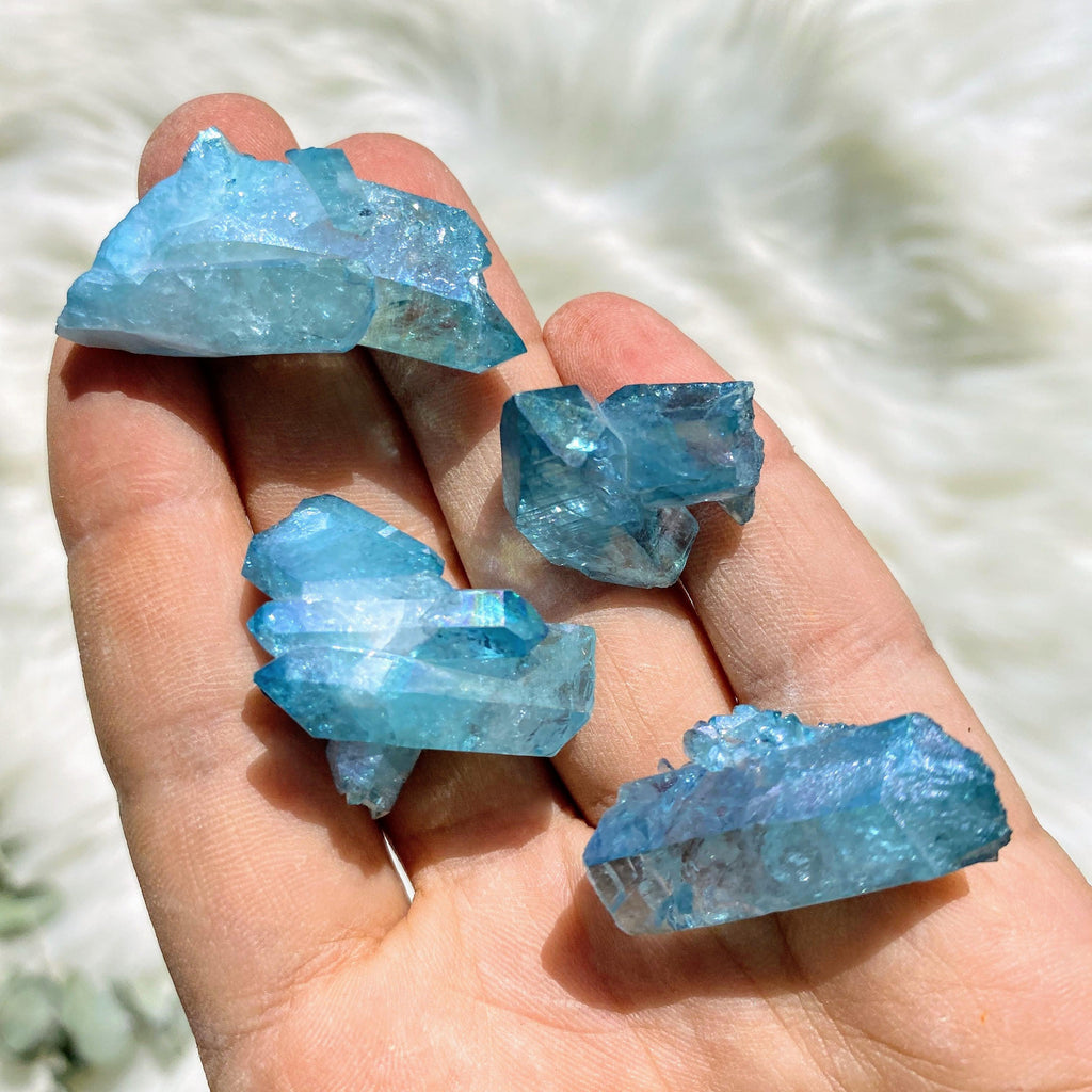 Set of 4~Mesmerizing Aqua Aura Spirit Quartz Points from Arkansas - Earth Family Crystals
