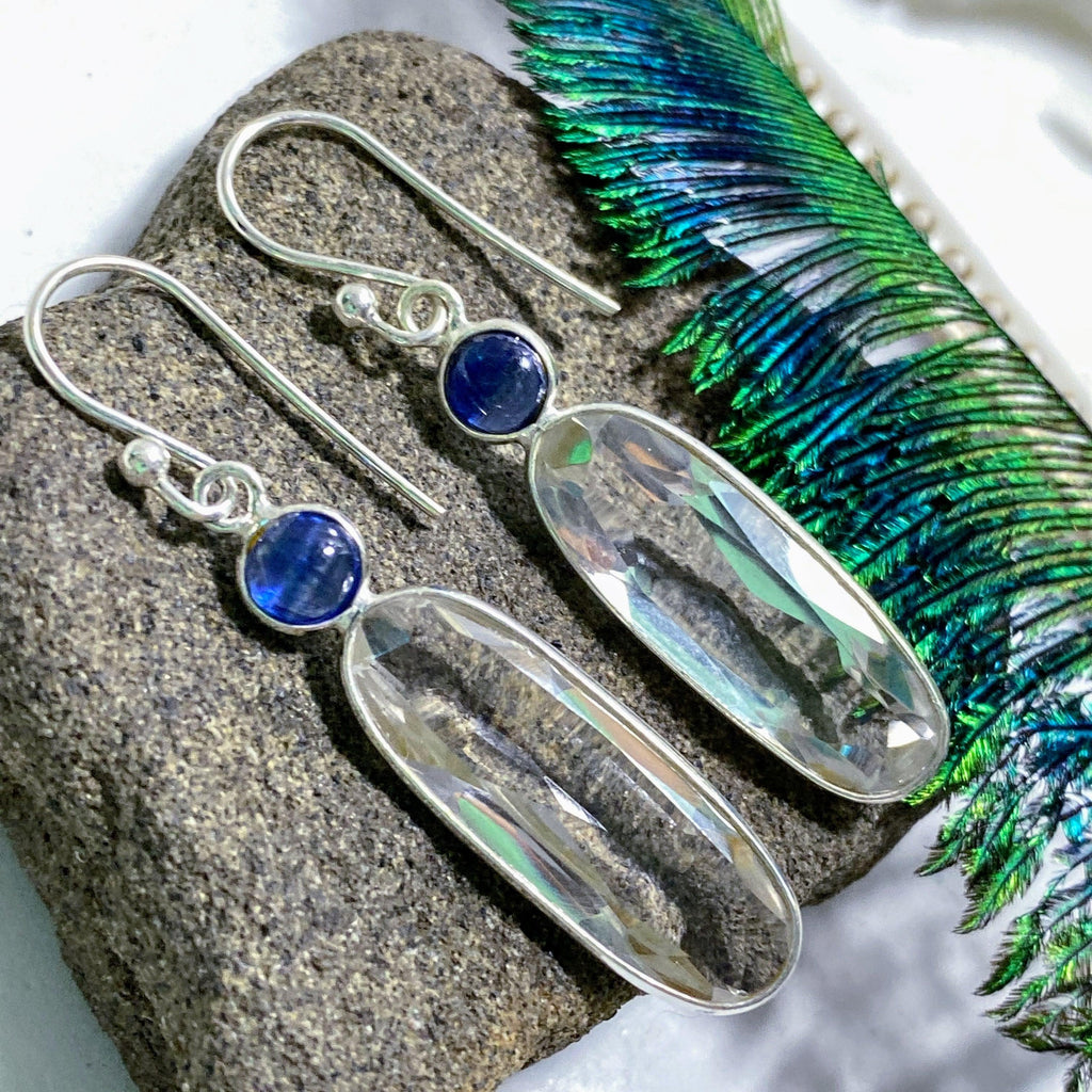 Stunning Faceted Quartz &  Blue Kyanite Sterling Silver Earrings - Earth Family Crystals
