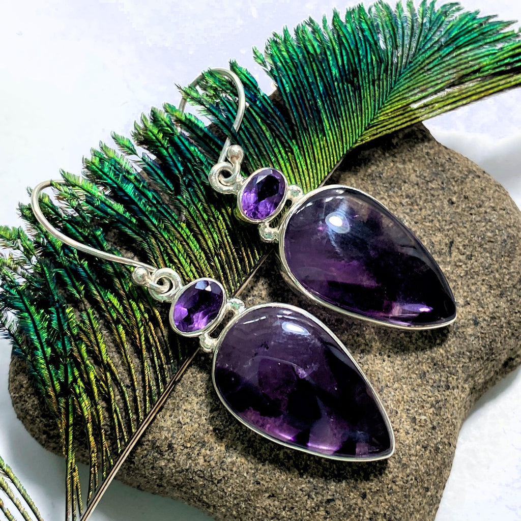Incredible Natural Patterns Amethyst Star & Faceted Amethyst Sterling Silver Earrings - Earth Family Crystals