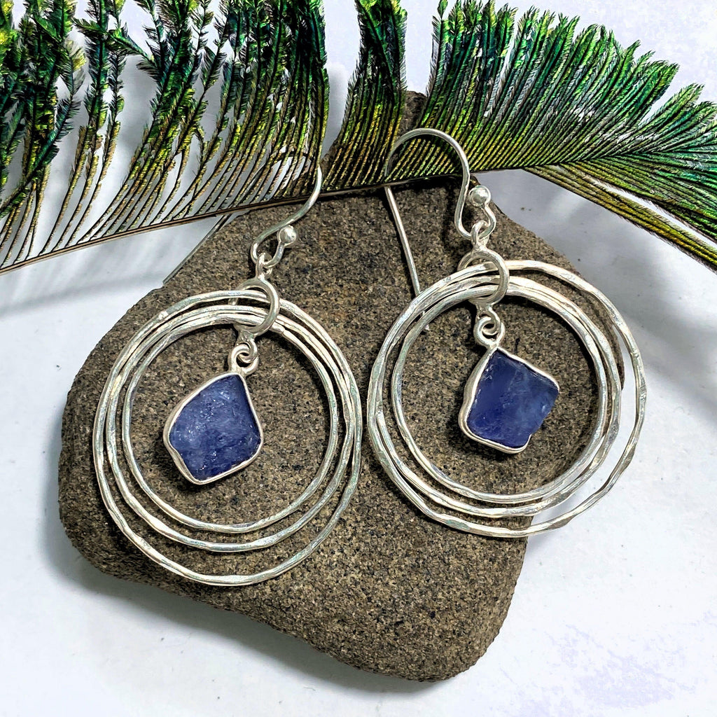 Stunning Raw Tanzanite Loop Sterling Silver Earrings - Earth Family Crystals
