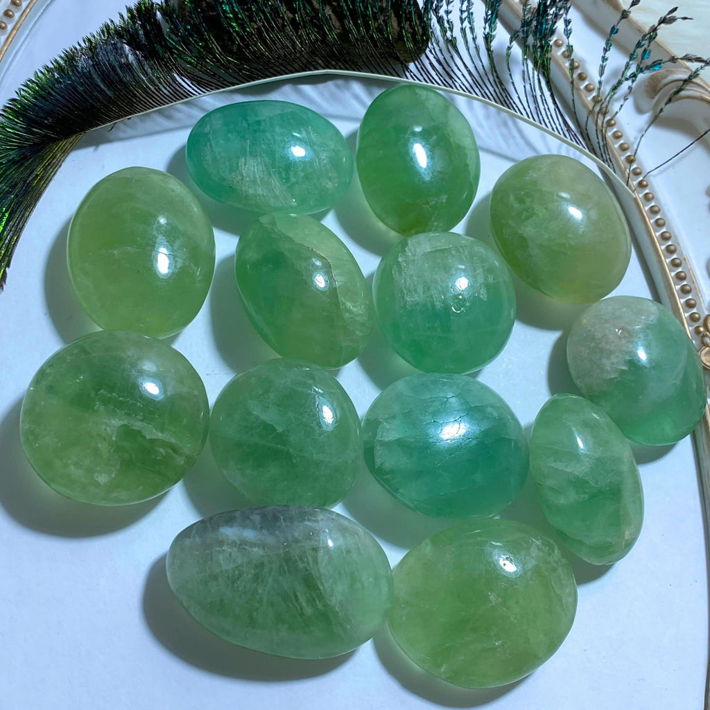 One Green Fluorite Small Palm Stone ~Locality Madagascar - Earth Family Crystals