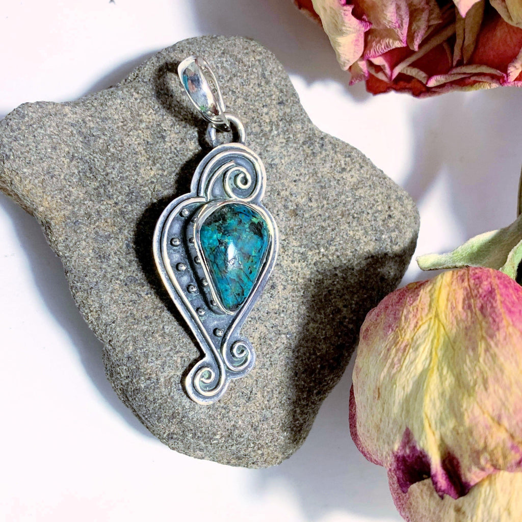 Elegant Chrysocolla Sterling Silver Pendant (Includes Silver Chain) - Earth Family Crystals