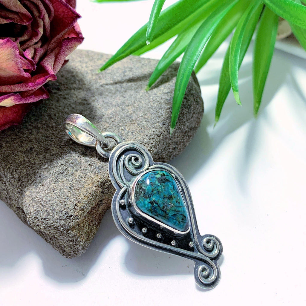 Elegant Chrysocolla Sterling Silver Pendant (Includes Silver Chain) - Earth Family Crystals