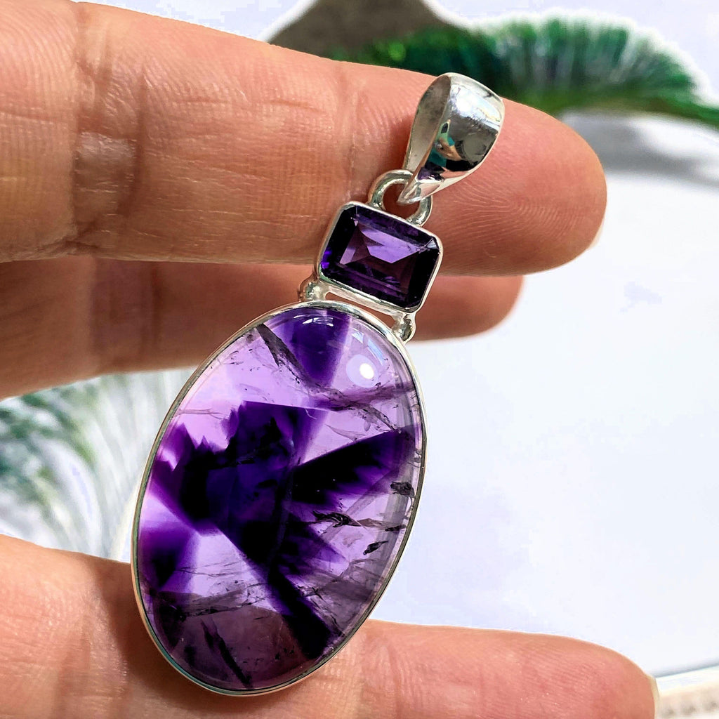 Incredible Natural Patterns Amethyst Star & Faceted Amethyst Sterling Silver Pendant (Includes Silver Chain) - Earth Family Crystals