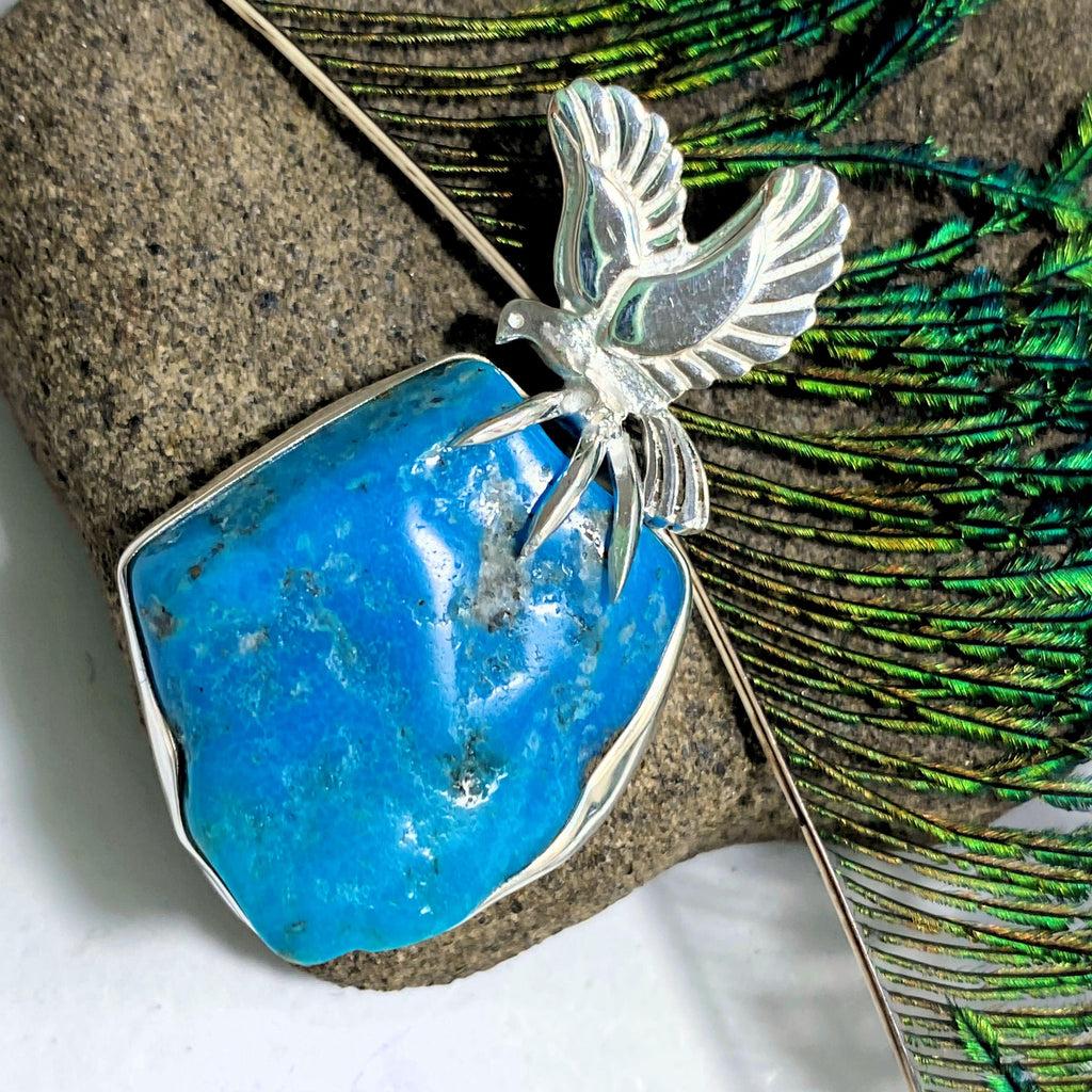 Genuine Kingman Turquoise Eagle Sterling Silver Pendant (Includes Silver Chain) - Earth Family Crystals
