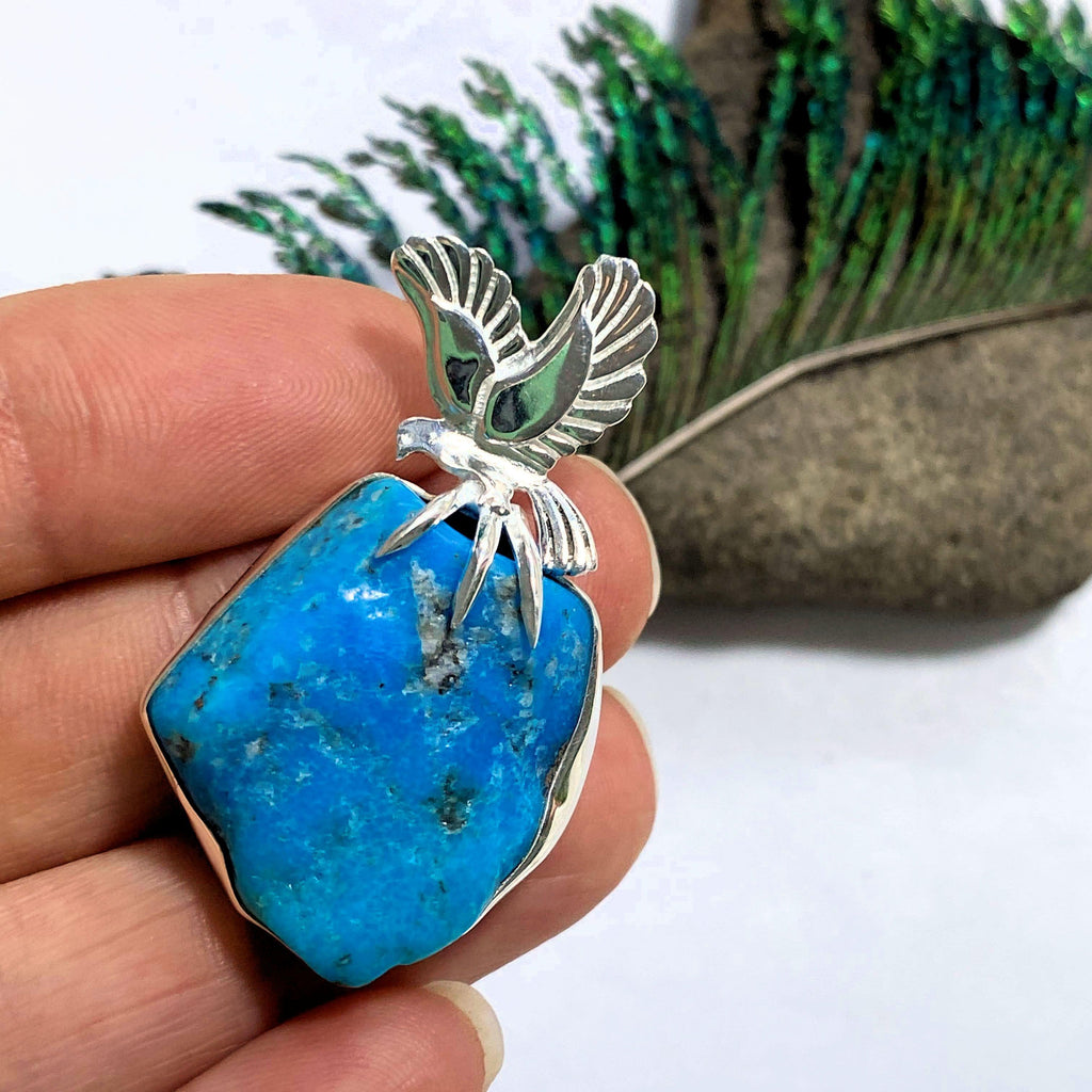 Genuine Kingman Turquoise Eagle Sterling Silver Pendant (Includes Silver Chain) - Earth Family Crystals