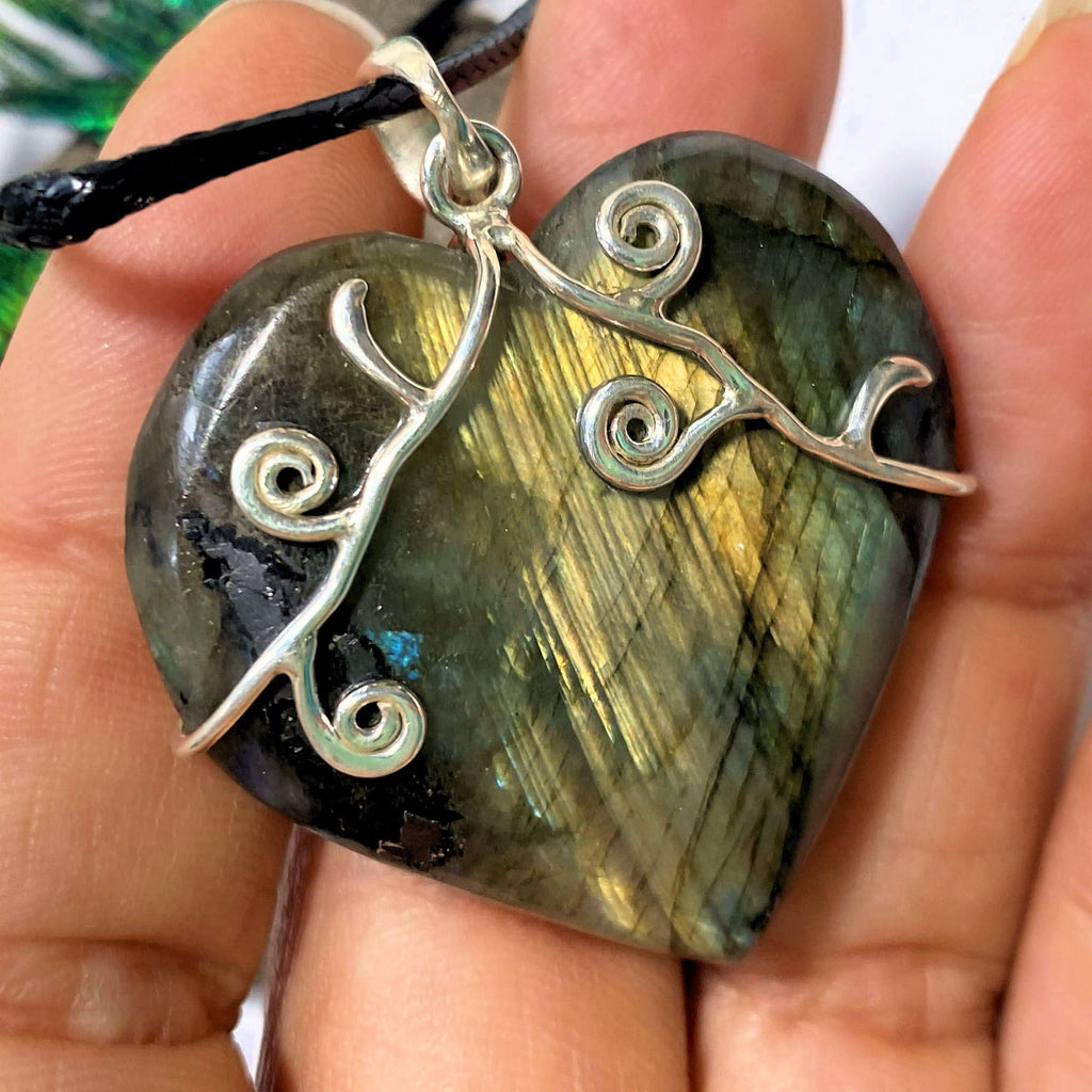 Chunky Labradorite Heart Sterling Silver Pendant (On adjustable Cord) REDUCED - Earth Family Crystals
