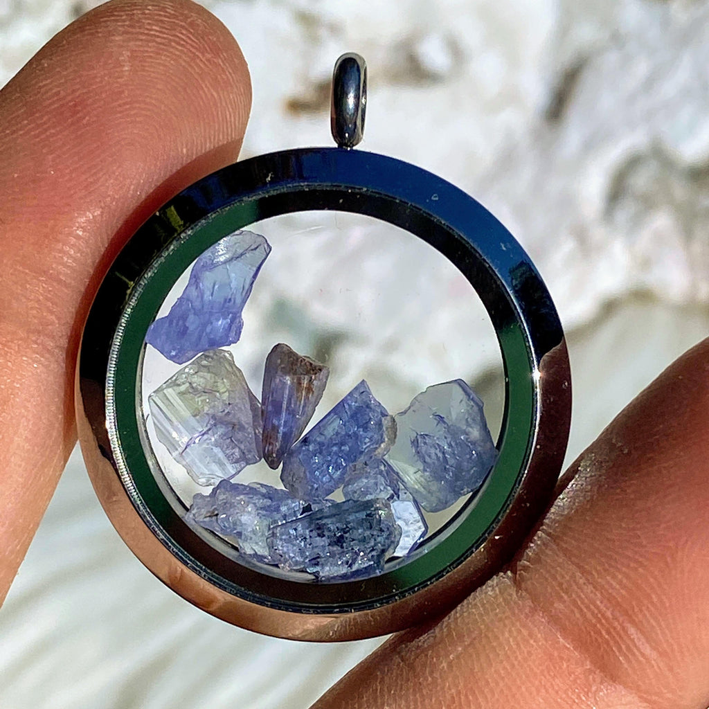 Rare Tanzanite Floating Crystals in Stainless steel/Glass Locket pendant (Includes Silver Chain) - Earth Family Crystals