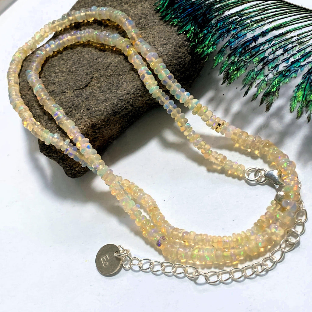 Gorgeous Rainbow Flash Beaded Ethiopian Opal Ajustable Necklace (16-22 inches) - Earth Family Crystals