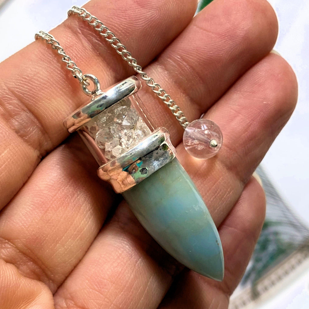 Gorgeous Floating Herkimer Diamonds & Aquamarine Pendulum #1 - Earth Family Crystals