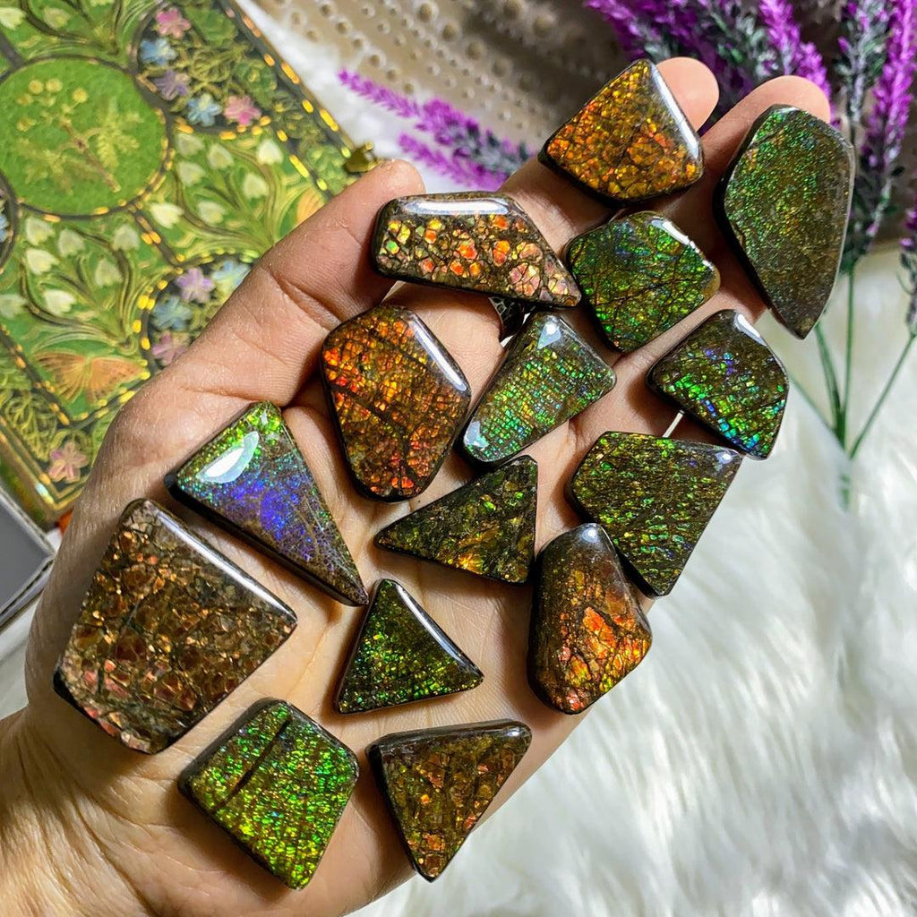 SPECIAL DEAL! One Multi Flash Alberta Ammolite Fossil Cabochon ~ Perfect for Crafting - Earth Family Crystals