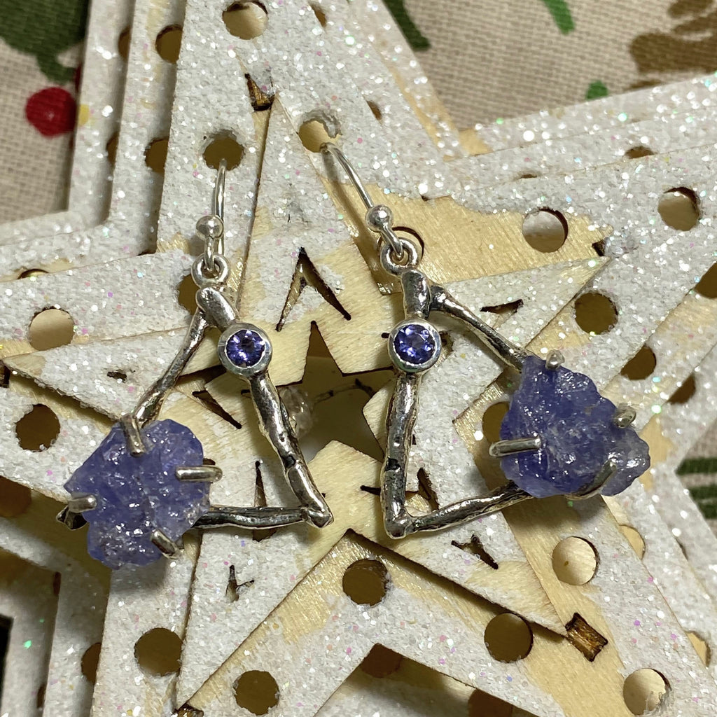 Reserved For Sandy Stunning Natural Tanzanite & Iolite Sterling Silver Earrings - Earth Family Crystals