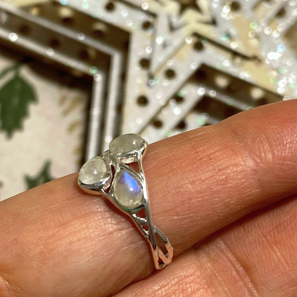 Reserved For Sandy Lovely Rainbow Moonstone Sterling Silver Ring (Size 7) - Earth Family Crystals
