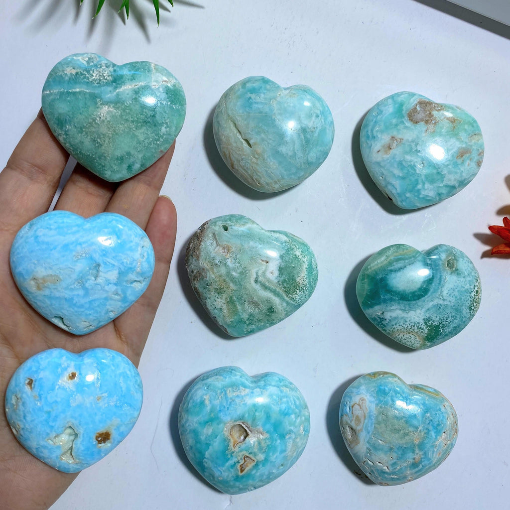 One Small Bold Blue Aragonite Heart Carving - Earth Family Crystals