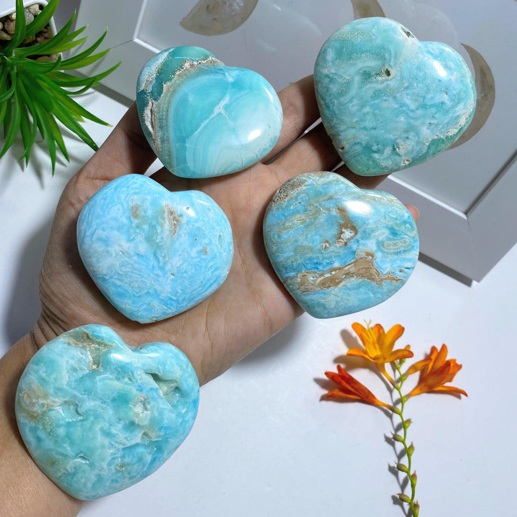 One Medium Stunning Blue Aragonite Heart Carving - Earth Family Crystals