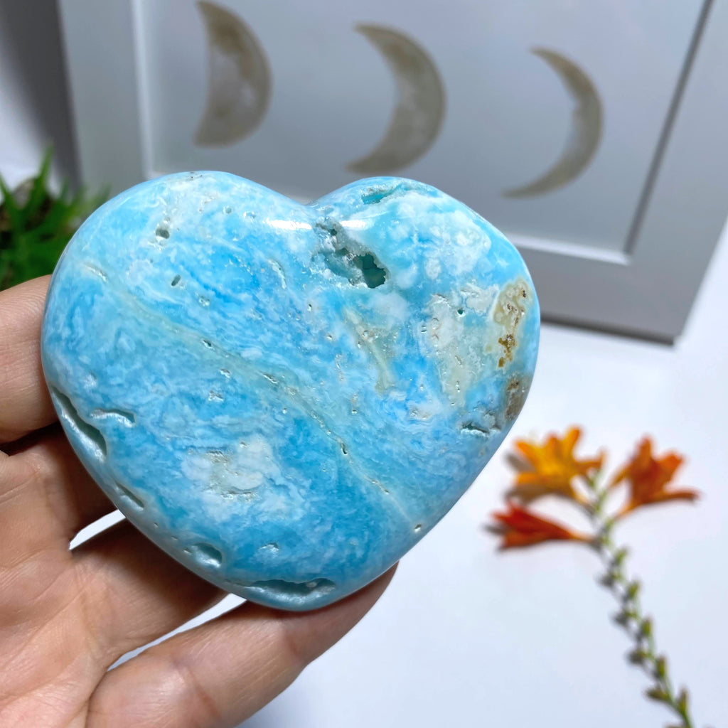 Incredible Colors Large Blue Aragonite Partially Polished Heart  #3 - Earth Family Crystals