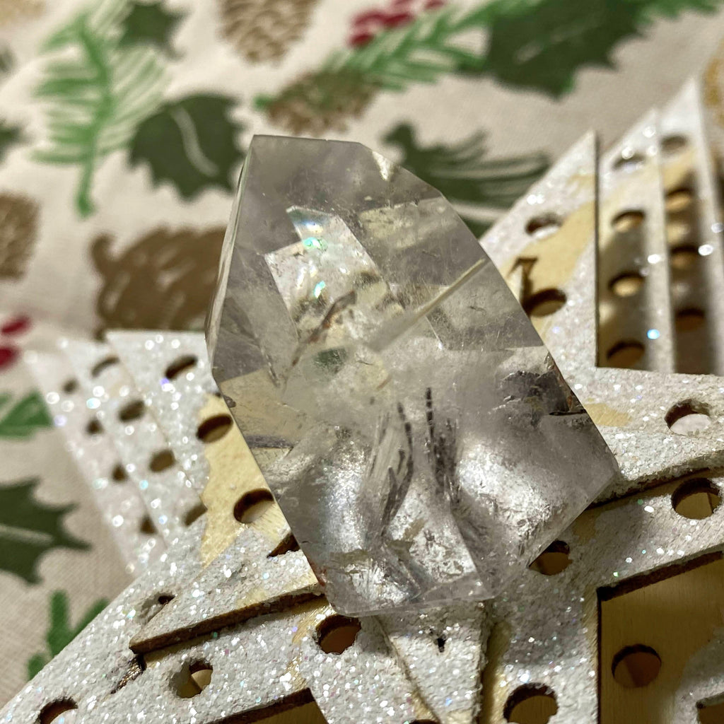 Brazilian Clear Quartz Tower With Hematite Crystal Blade Inclusions - Earth Family Crystals