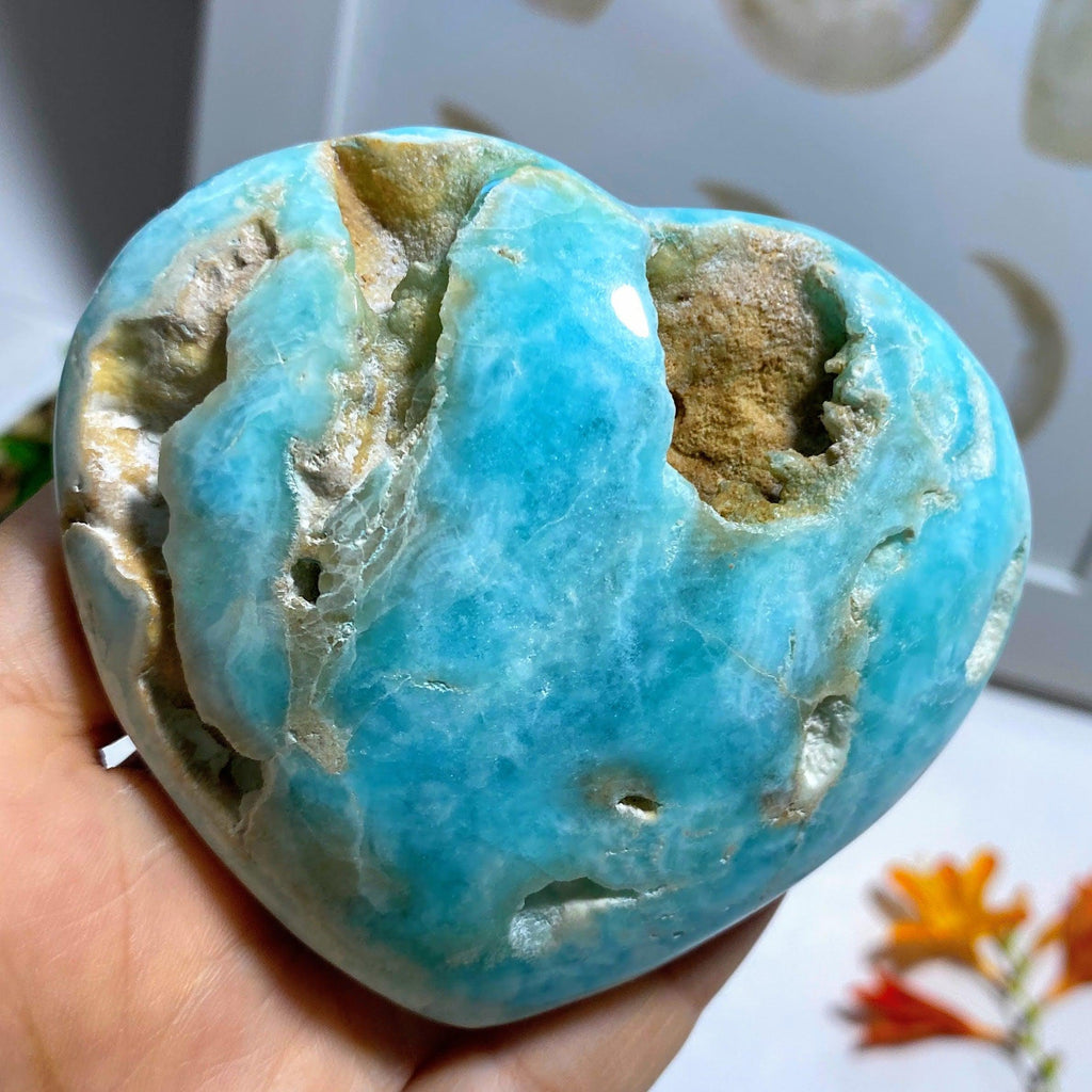 XL Incredible Blue Aragonite Partially Polished Heart Carving - Earth Family Crystals