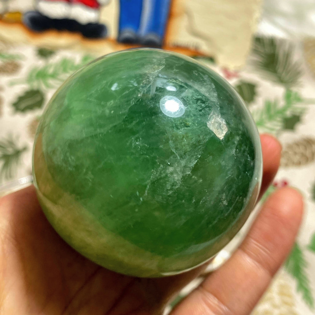 Stunning Large Green Fluorite Sphere Carving (Includes Wood Stand) #1 - Earth Family Crystals