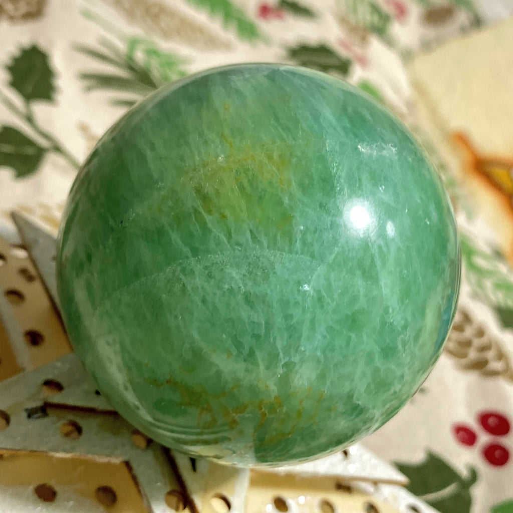 Stunning Large Green Fluorite Sphere Carving (Includes Wood Stand) #3 - Earth Family Crystals