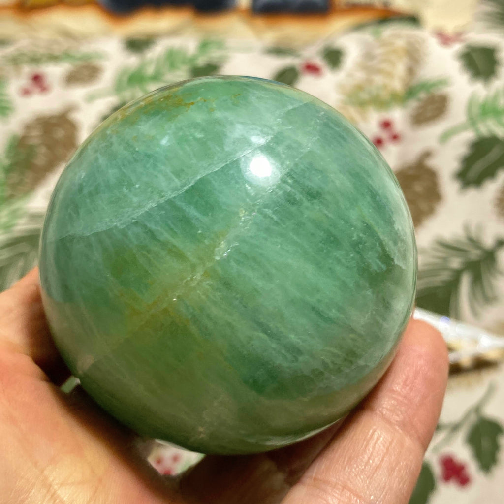 Stunning Large Green Fluorite Sphere Carving (Includes Wood Stand) #3 - Earth Family Crystals
