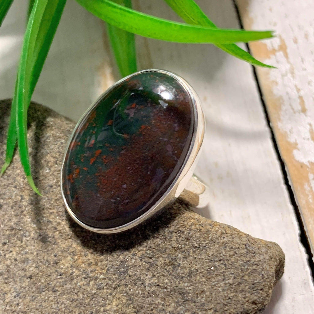 Deep Green & Red Bloodstone Ring in Sterling Silver ( Size: 6) - Earth Family Crystals